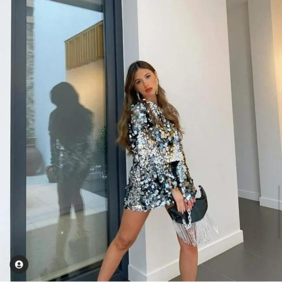 ZARA SEQUIN SKIRT SILVER - Picture 2 of 8